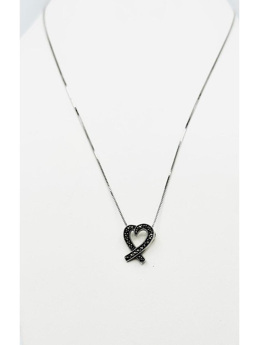 JWP sterling silver box chain sterling marcasite open heart pendant necklace